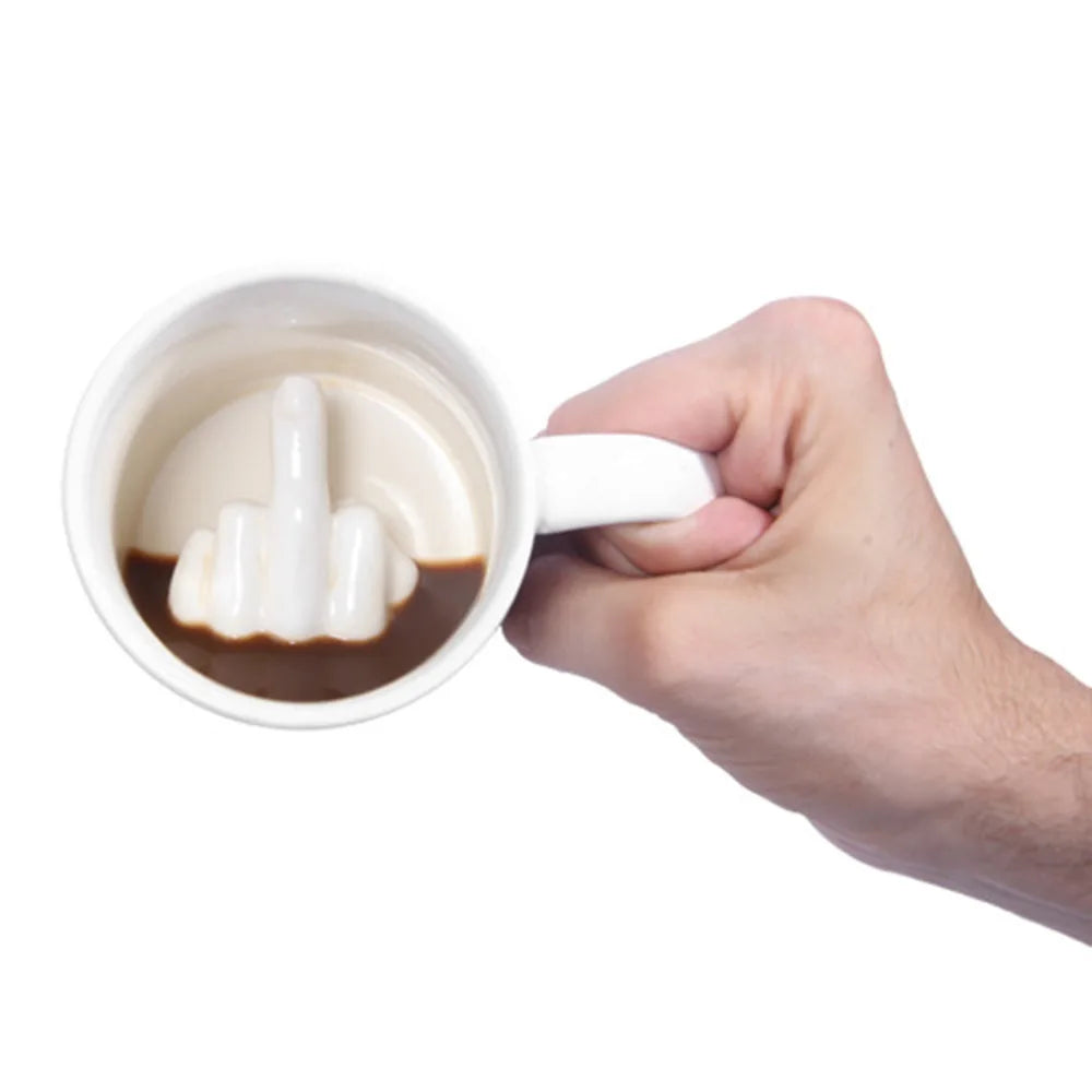 White Porcelain Middle Finger Coffee Mug