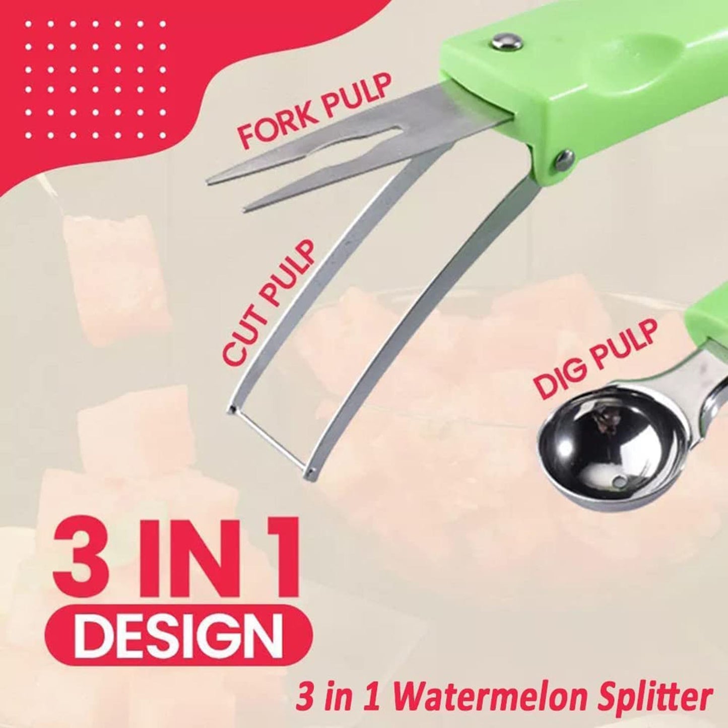 3 IN 1 Watermelon cutter | Fruit Slicer With Spoon and a Fork