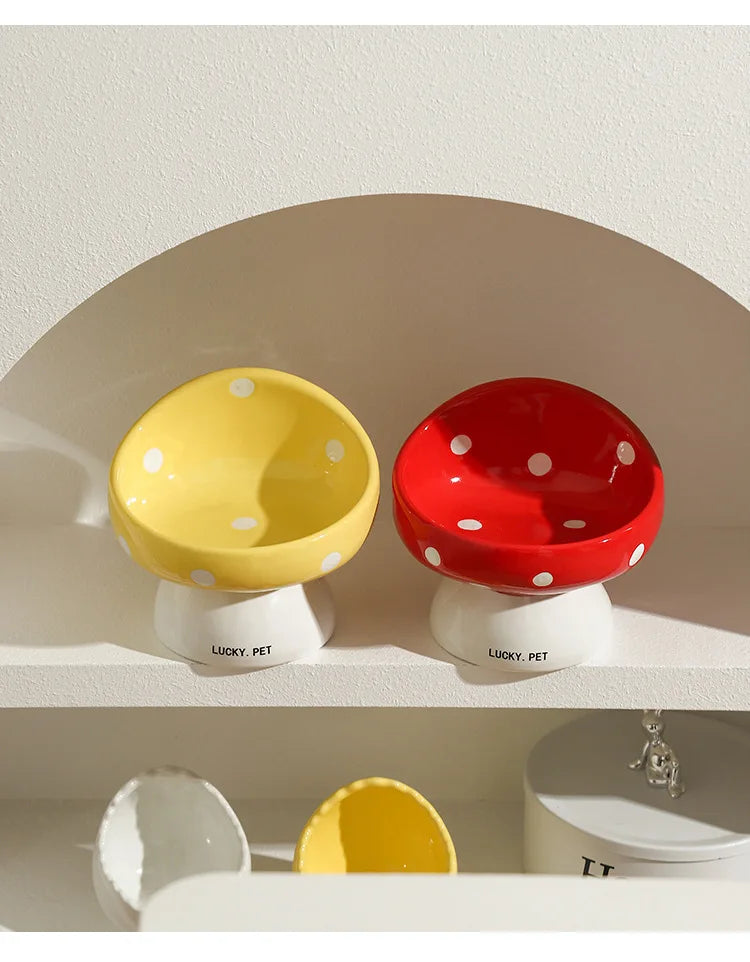 Mushroom Ceramic Cat Bowl
