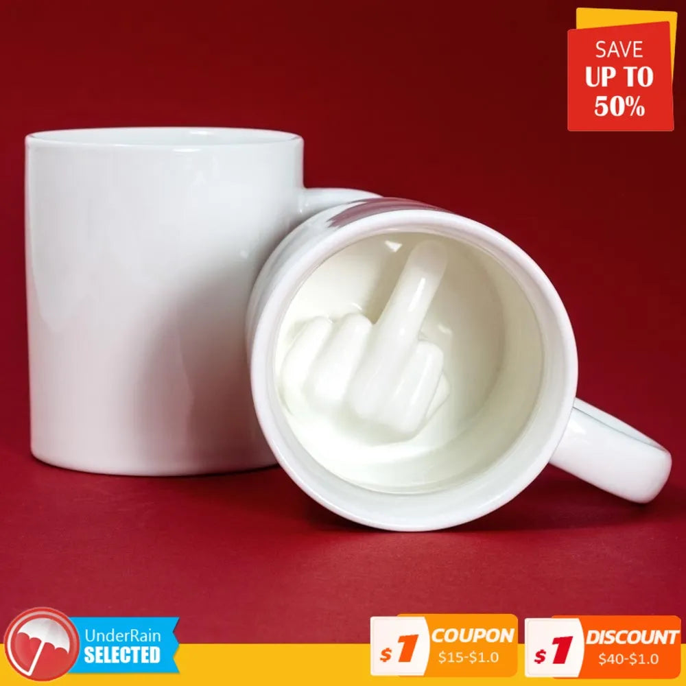 White Porcelain Middle Finger Coffee Mug