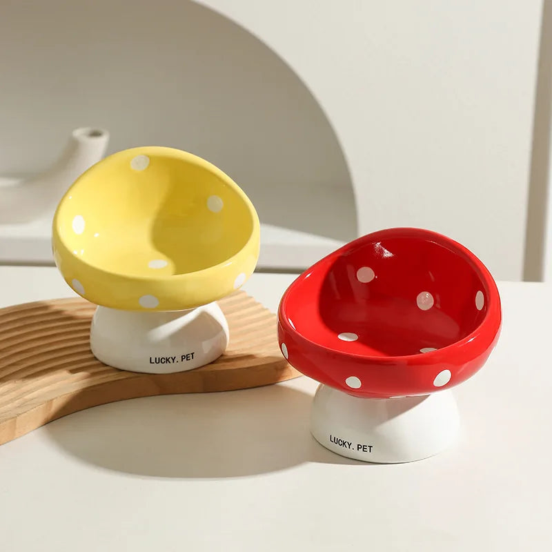Mushroom Ceramic Cat Bowl