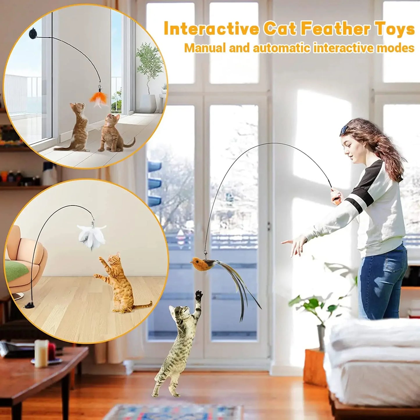 Interactive Feather Cat Toy with Suction Cup