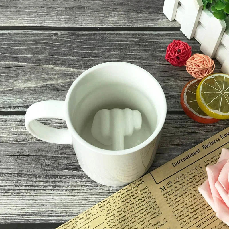 White Porcelain Middle Finger Coffee Mug