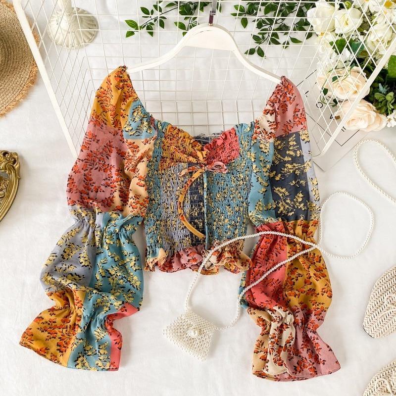 Liva - Patchwork Long Sleeve Boho Style Blouse - Vixily