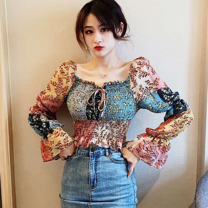 Liva - Patchwork Long Sleeve Boho Style Blouse - Vixily