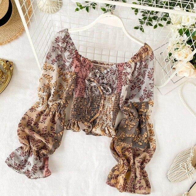 Liva - Patchwork Long Sleeve Boho Style Blouse - Vixily