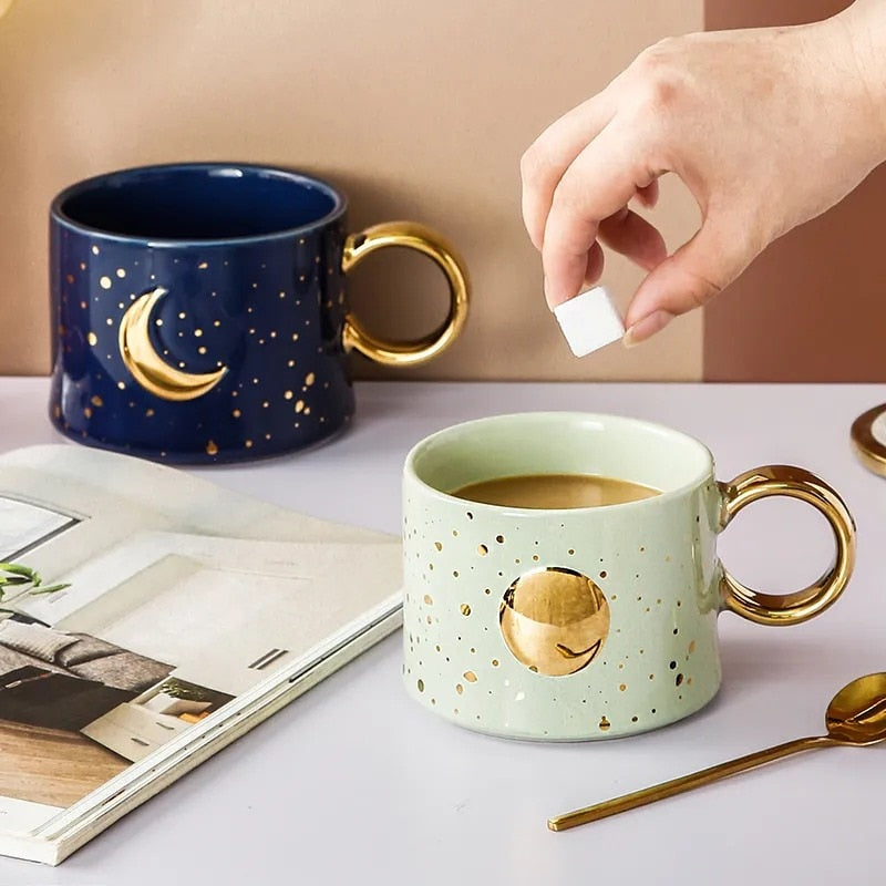 Golden Sun & Moon Design Mug