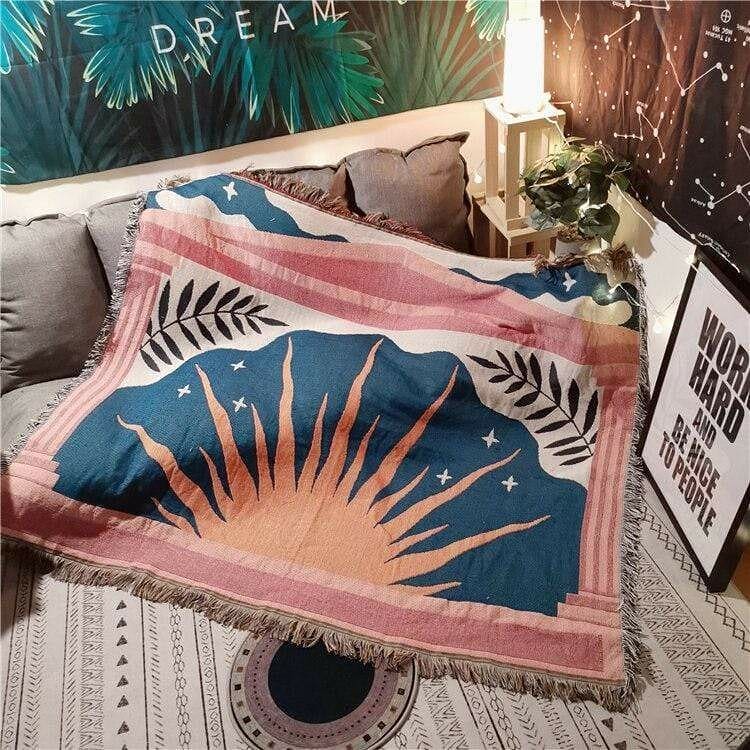 Abstract Sunrise Cotton Travel Throw Blanket