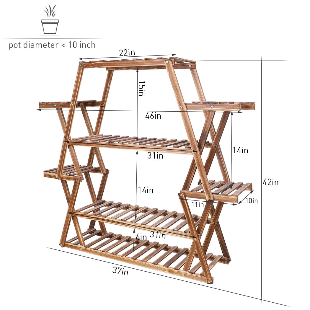 Large Triangular Wood Plant Stand | Indoor 6 Tier Flower Pot Stand