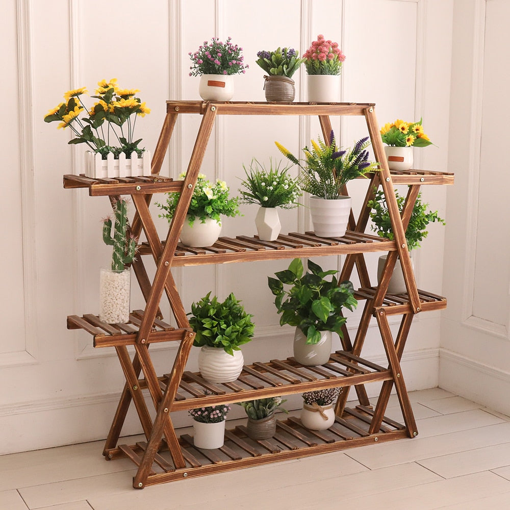 Large Triangular Wood Plant Stand | Indoor 6 Tier Flower Pot Stand