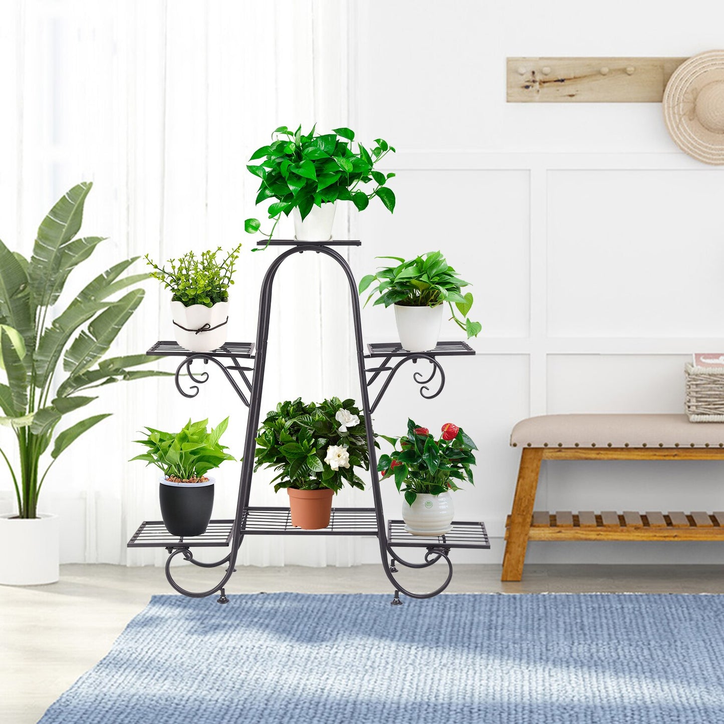 6 Tiers Plant Stand for Indoor and Outdoor | Black Metal Flower Pot Shelf