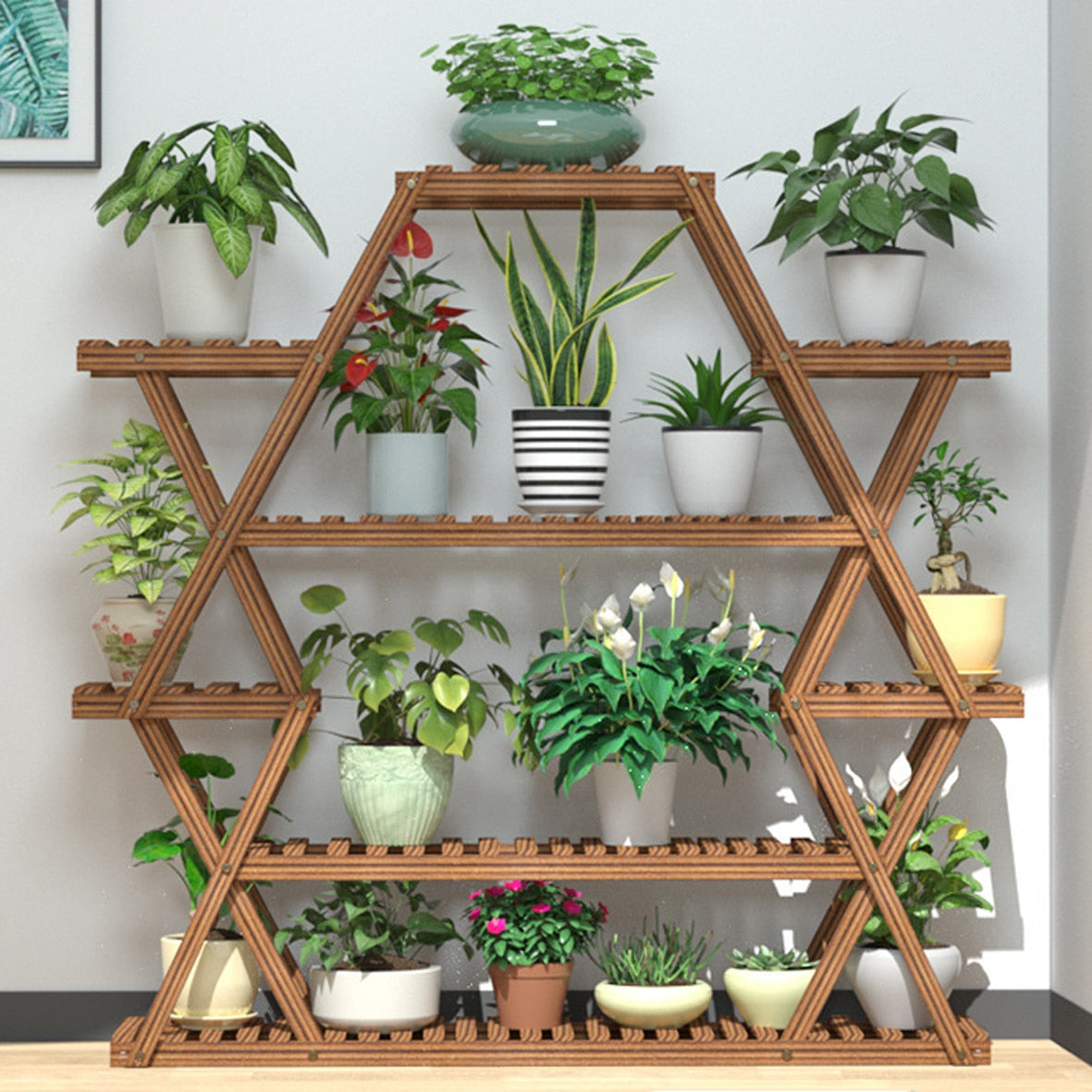 Large Triangular Wood Plant Stand | Indoor 6 Tier Flower Pot Stand