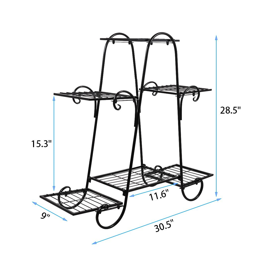 6 Tiers Plant Stand for Indoor and Outdoor | Black Metal Flower Pot Shelf