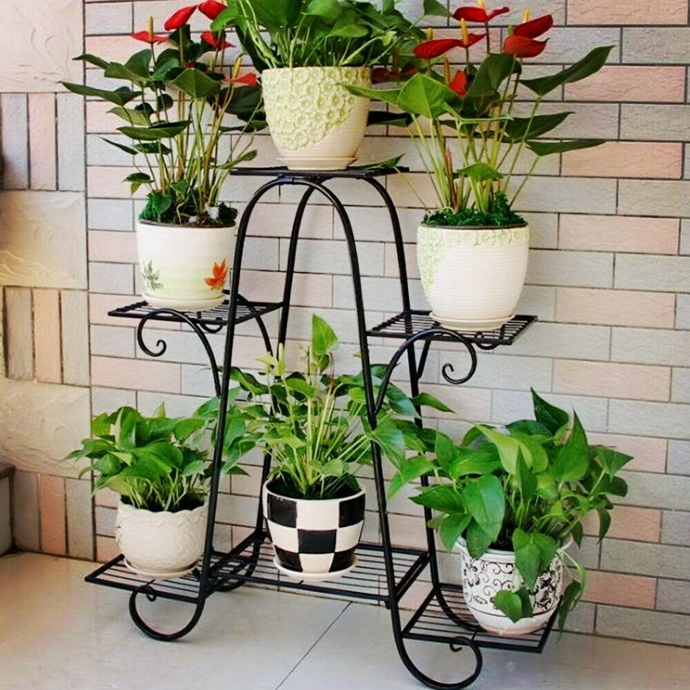 6 Tiers Plant Stand for Indoor and Outdoor | Black Metal Flower Pot Shelf