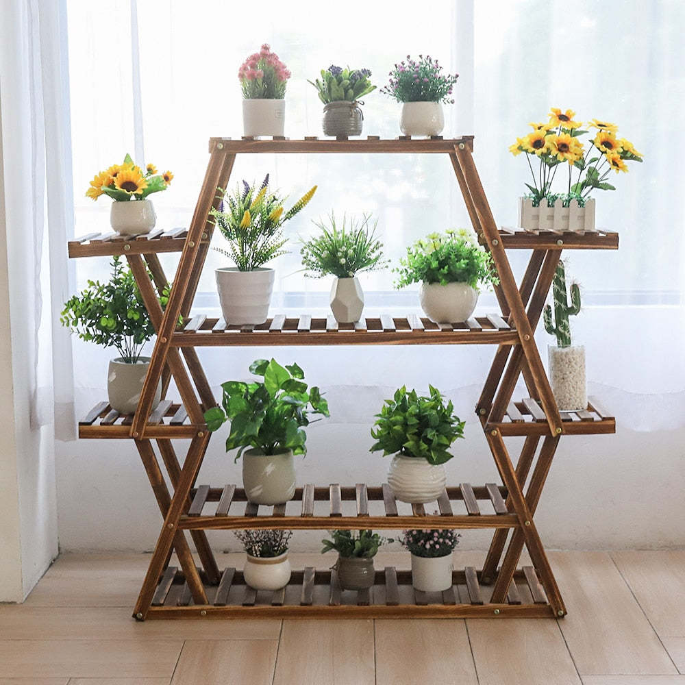 Large Triangular Wood Plant Stand | Indoor 6 Tier Flower Pot Stand