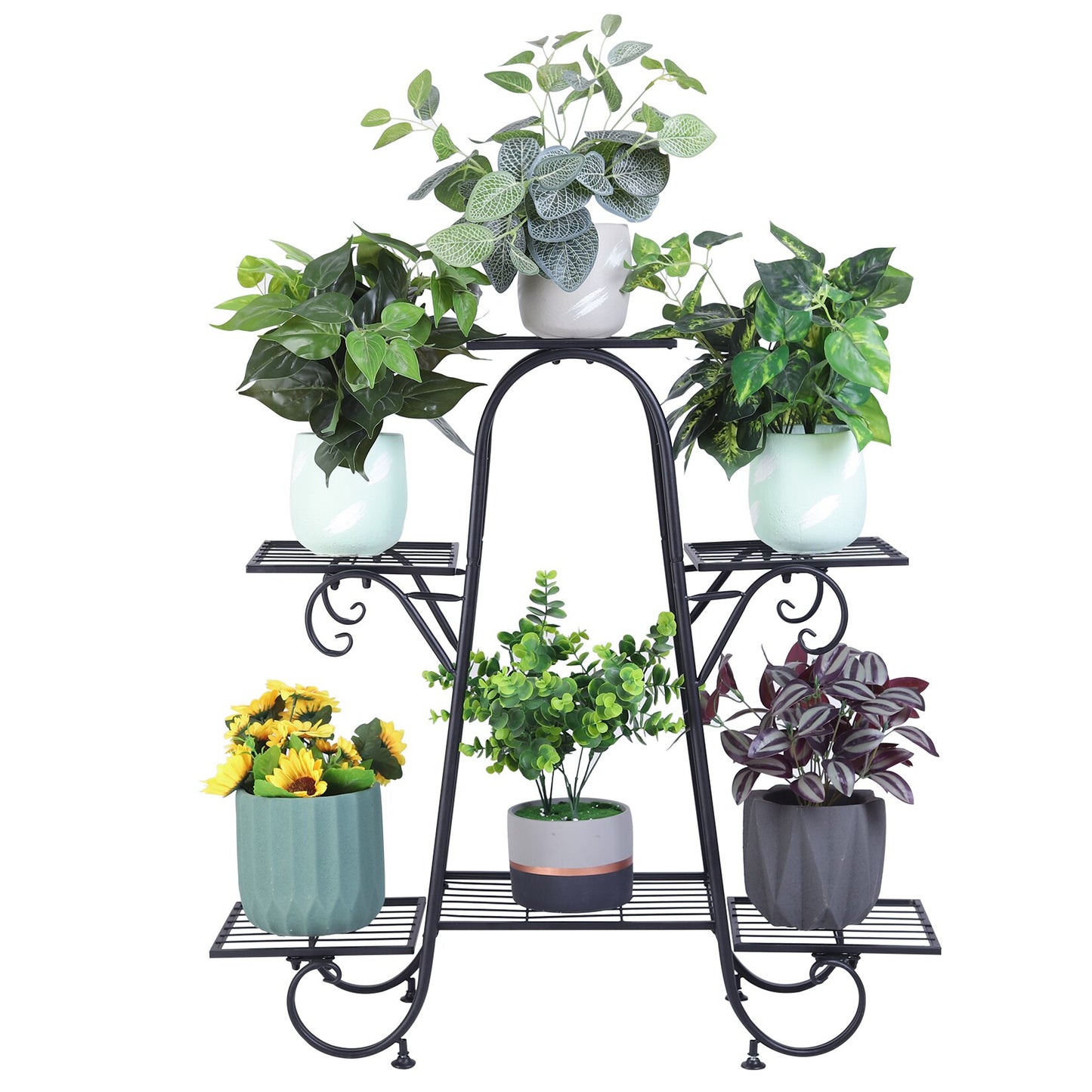 6 Tiers Plant Stand for Indoor and Outdoor | Black Metal Flower Pot Shelf