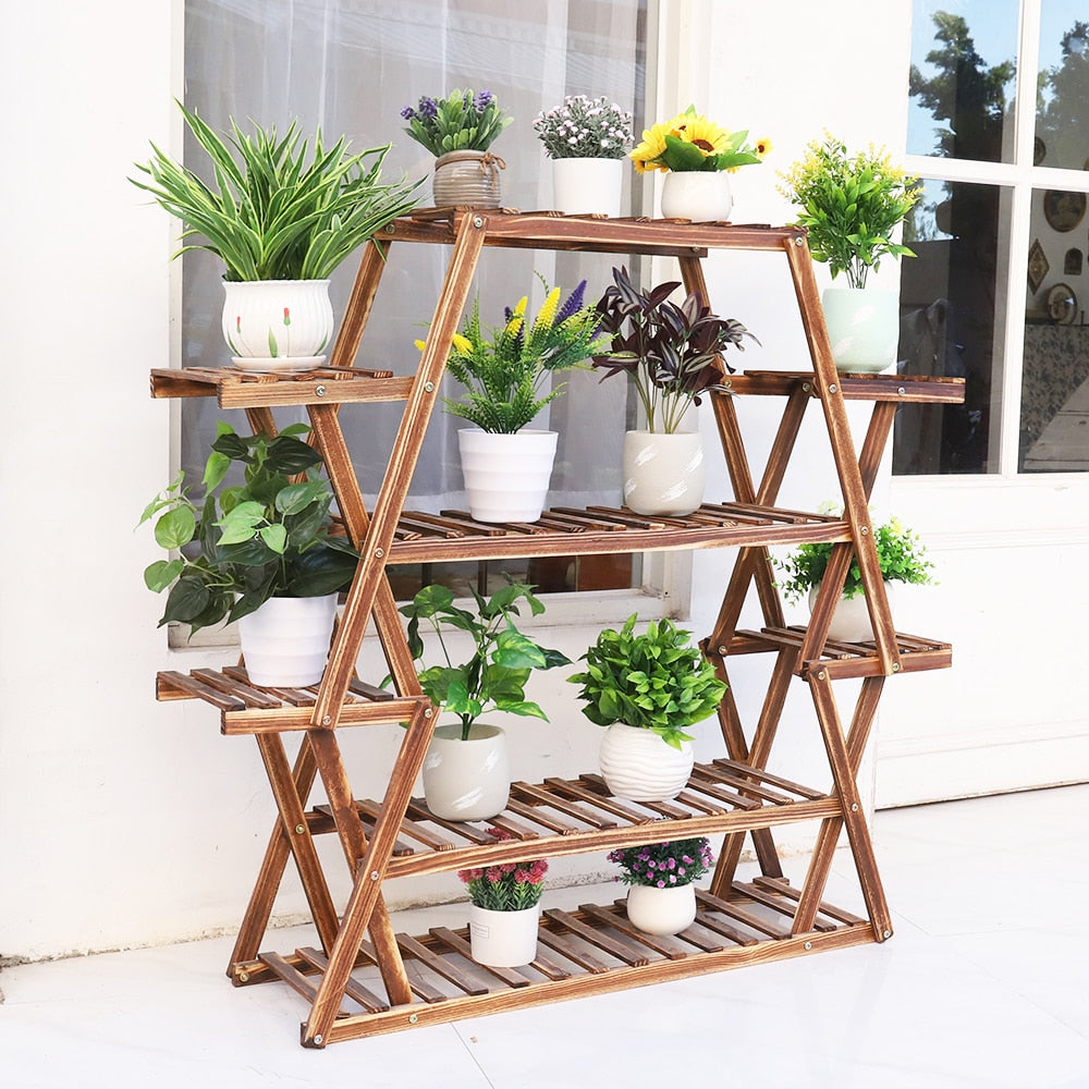 Large Triangular Wood Plant Stand | Indoor 6 Tier Flower Pot Stand