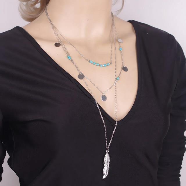 Multi Layer Leaf Chain Bohemian Choker Jewelry - Vixilly