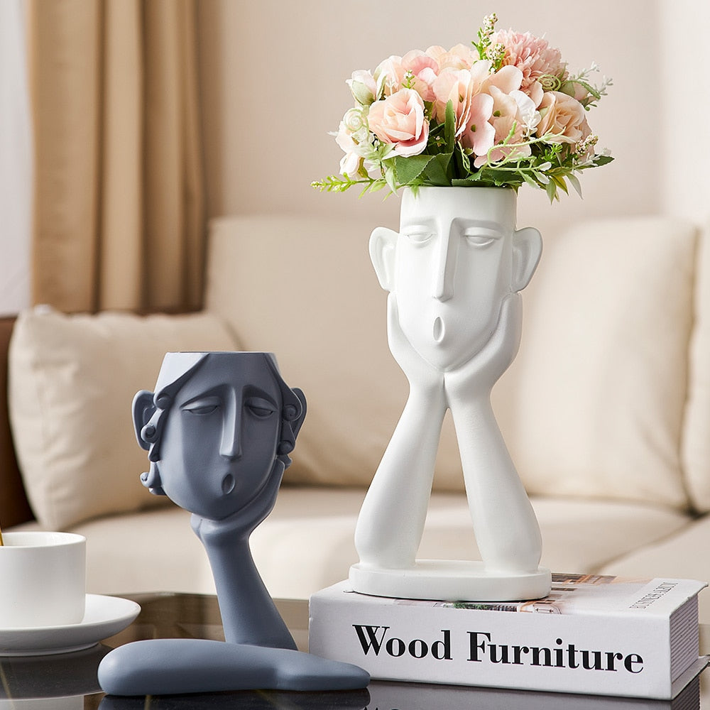 Abstract Human Face Resin Flower Pot