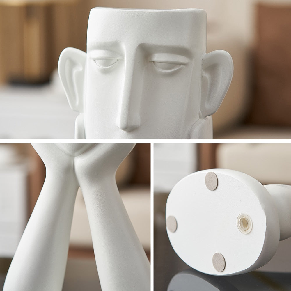 Abstract Human Face Resin Flower Pot