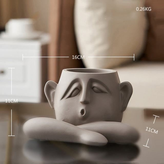 Abstract Human Face Resin Flower Pot